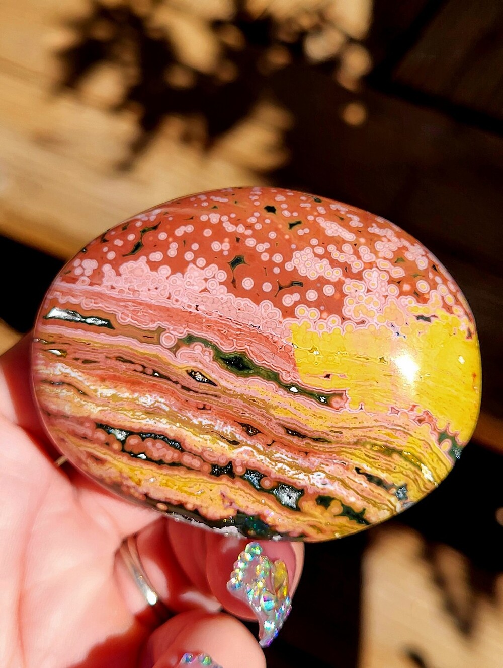 Colorful Ocean Jasper Palm Stone